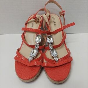 Kelly & Katie Rachel Wedge Sandals Heels Pink Coral Shoes Womens US Size 10